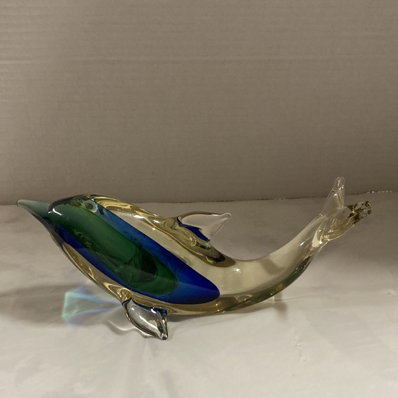 Art Glass Dolphin Tail in Air Amber Color Blue and Green Figurine Paperweight - Picture 3 of 8
